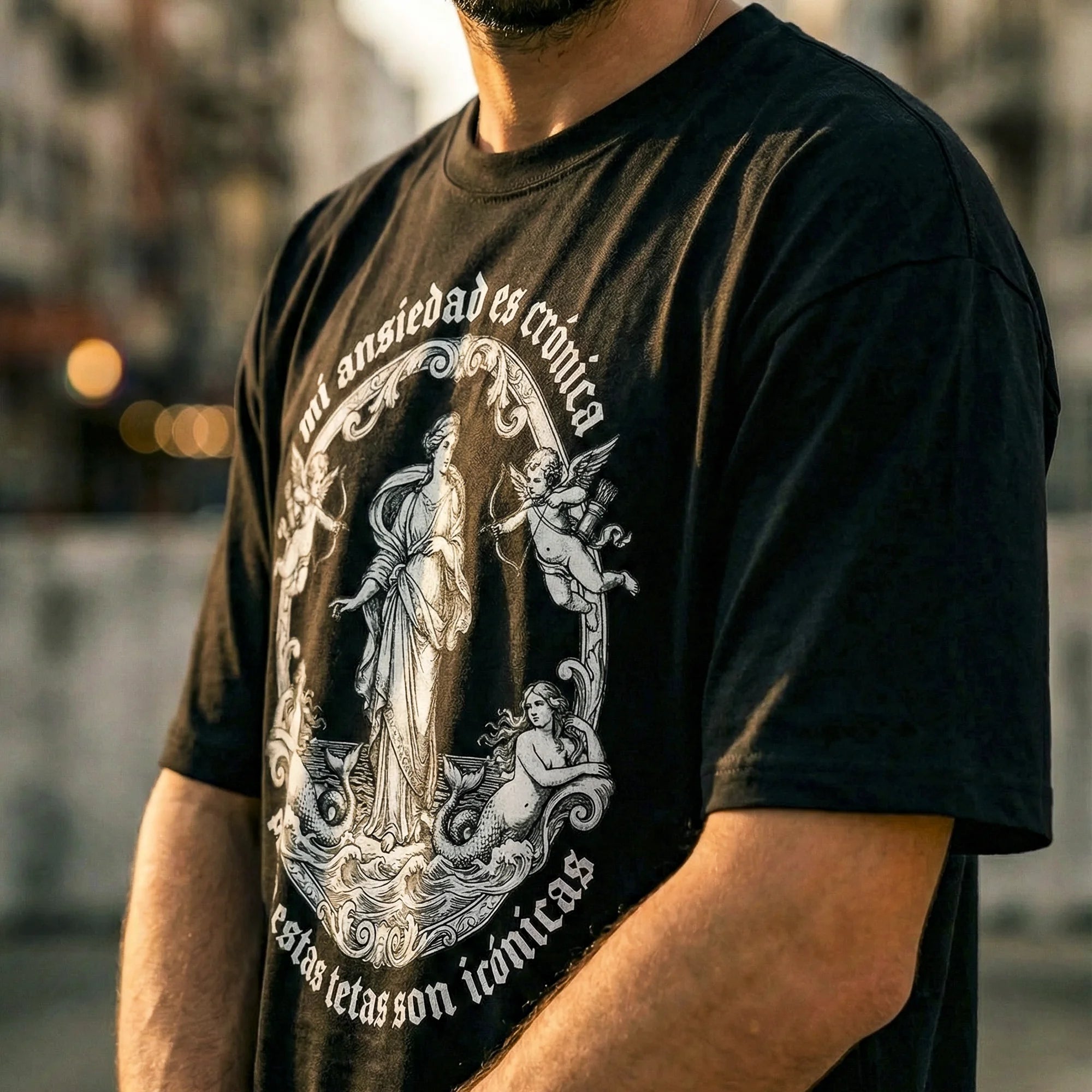 Camiseta Oversized ANSIEDAD Masculina Preto
