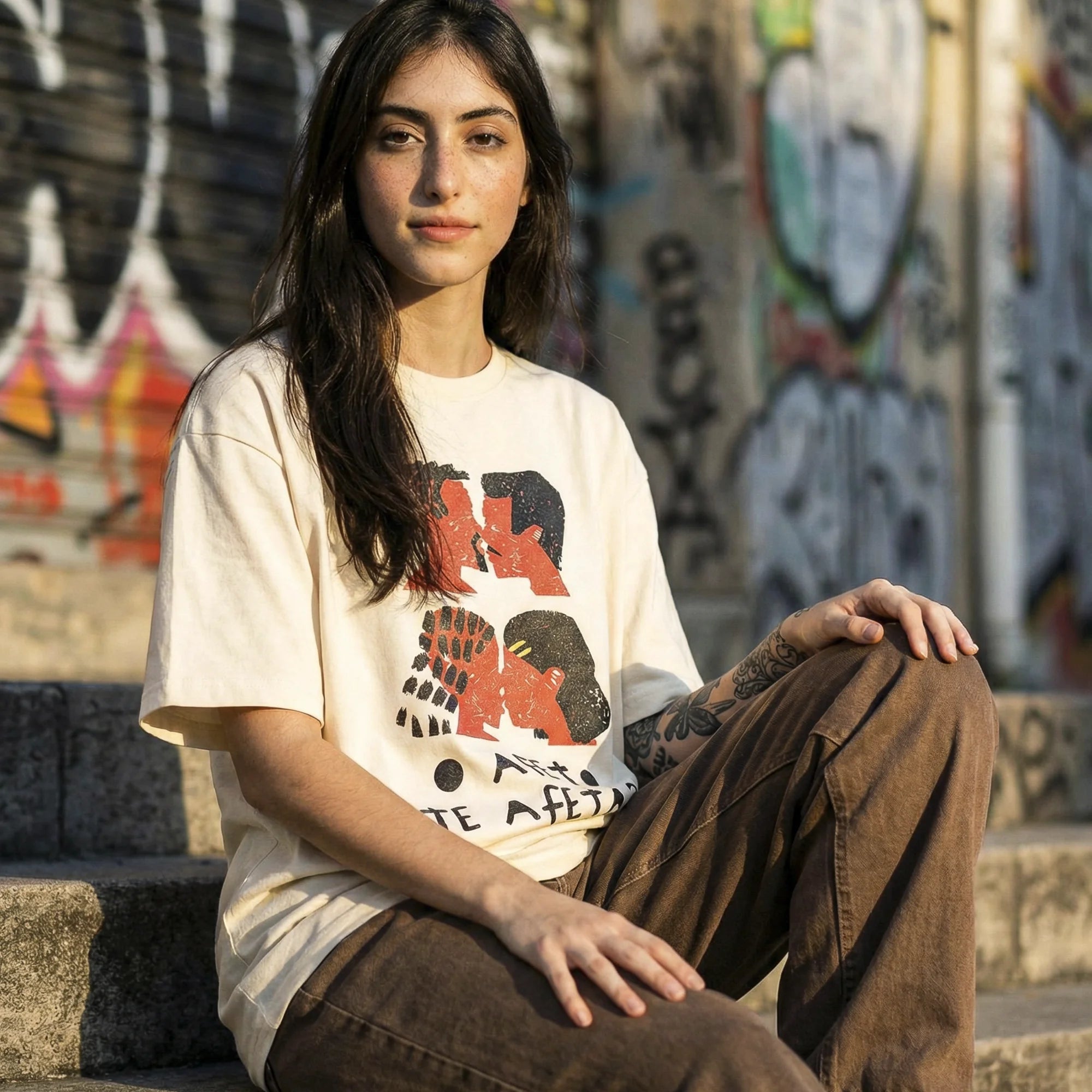 Camiseta Oversized Afeto Feminina Off-White