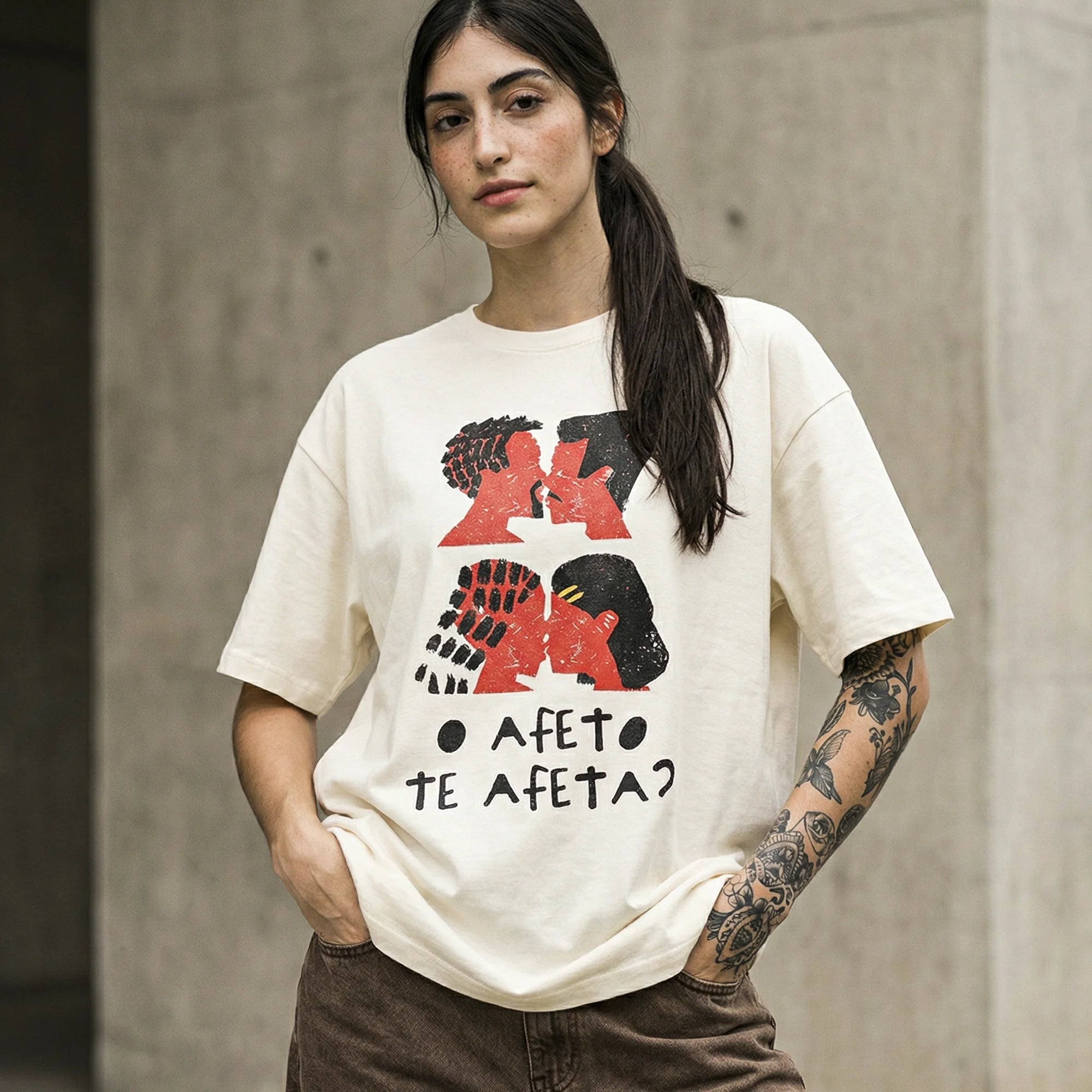 Camiseta Oversized Afeto Feminina Off-White