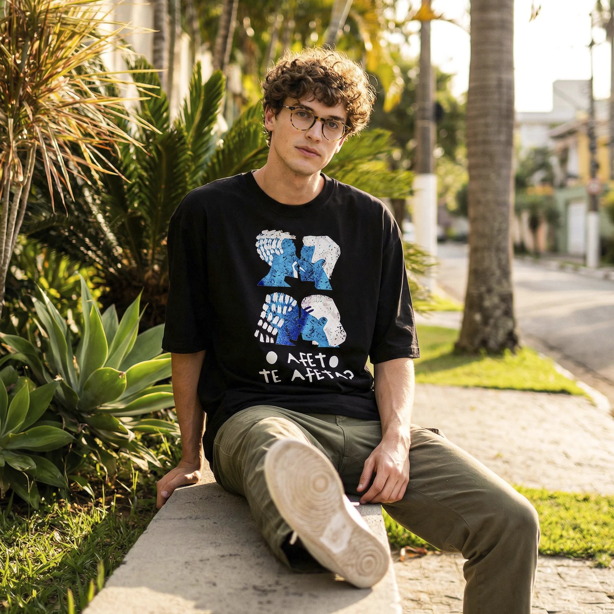 Camiseta Oversized Afeto Masculina Preto
