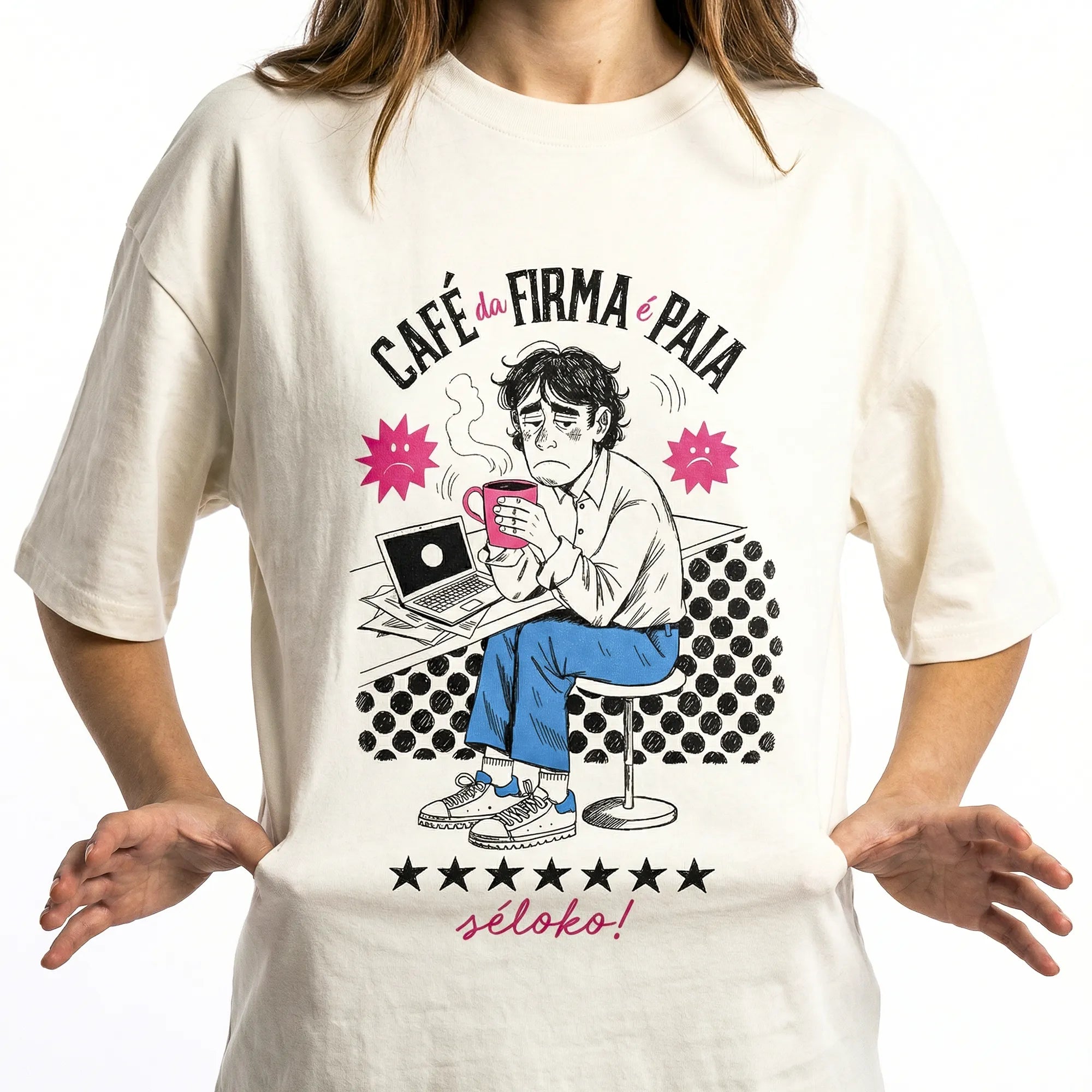 Camiseta Oversized Café na Firma é Paia Feminina Off-White