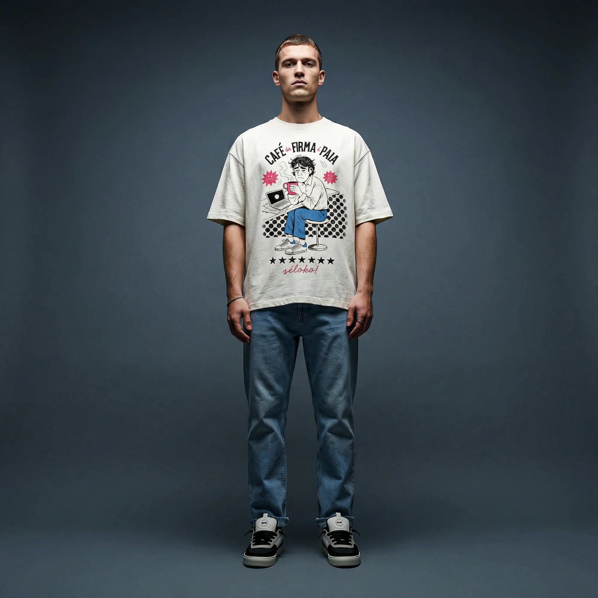 Camiseta Oversized Café na Firma é Paia Masculina Off-White