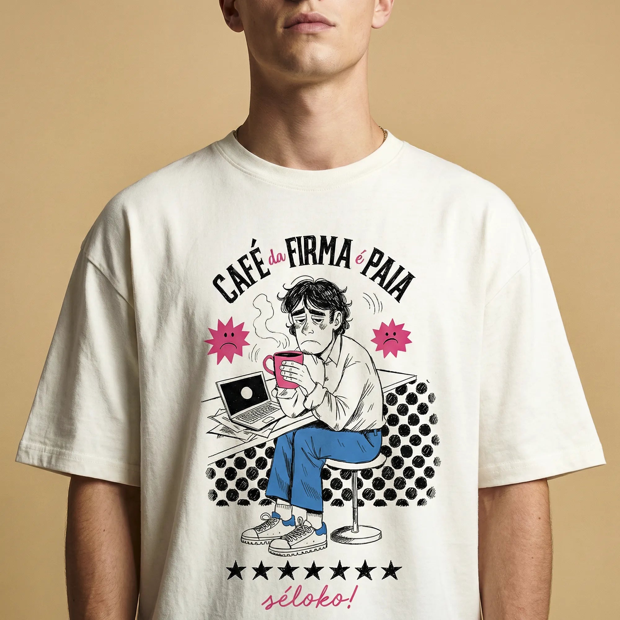 Camiseta Oversized Café na Firma é Paia Masculina Off-White