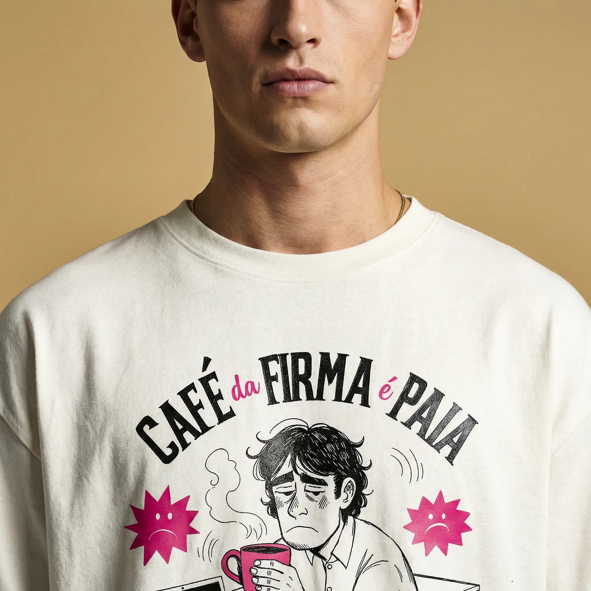 Camiseta Oversized Café na Firma é Paia Masculina Off-White