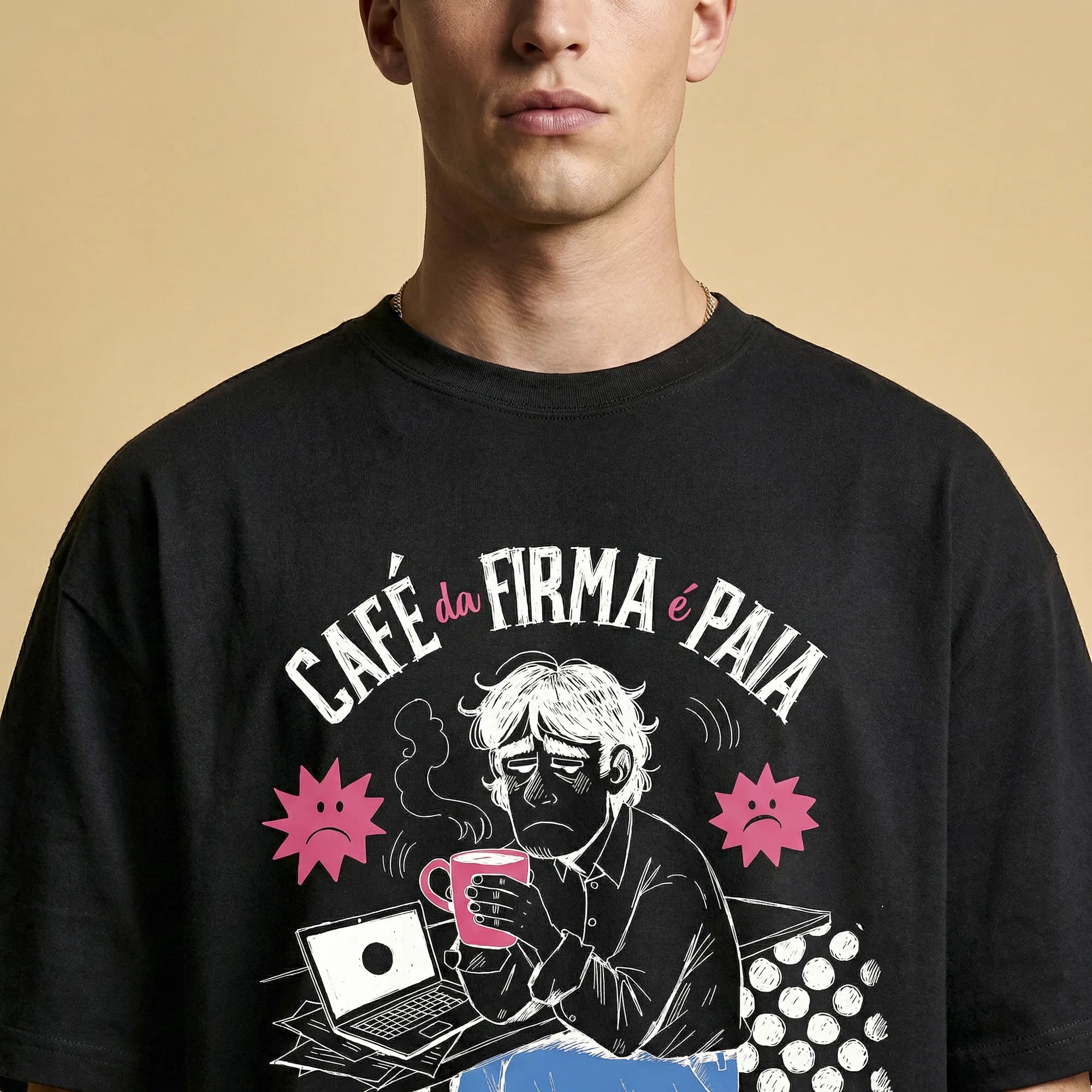 Camiseta Oversized Café na Firma é Paia Masculina Preto