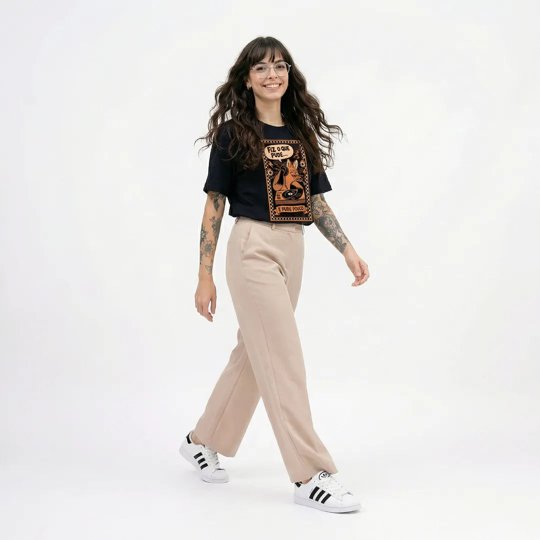 Camiseta Oversized Fiz o Que Pude e Pude Pouco Feminina Preto