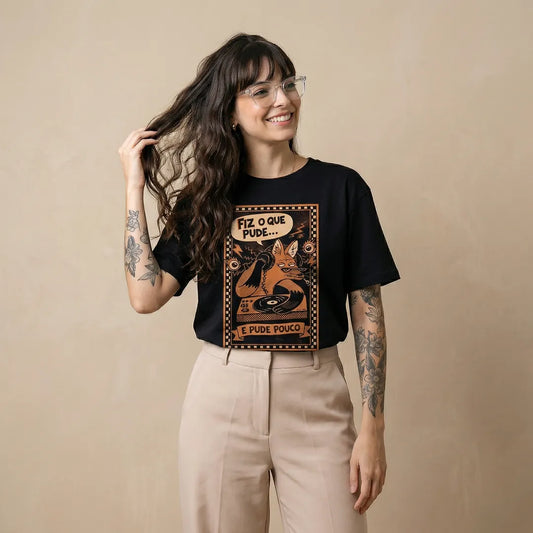Camiseta Oversized Fiz o Que Pude e Pude Pouco Feminina Preto