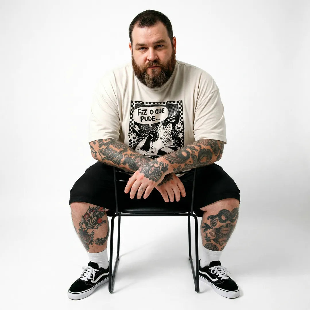 Camiseta Oversized Fiz o Que Pude e Pude Pouco Masculina Off-White