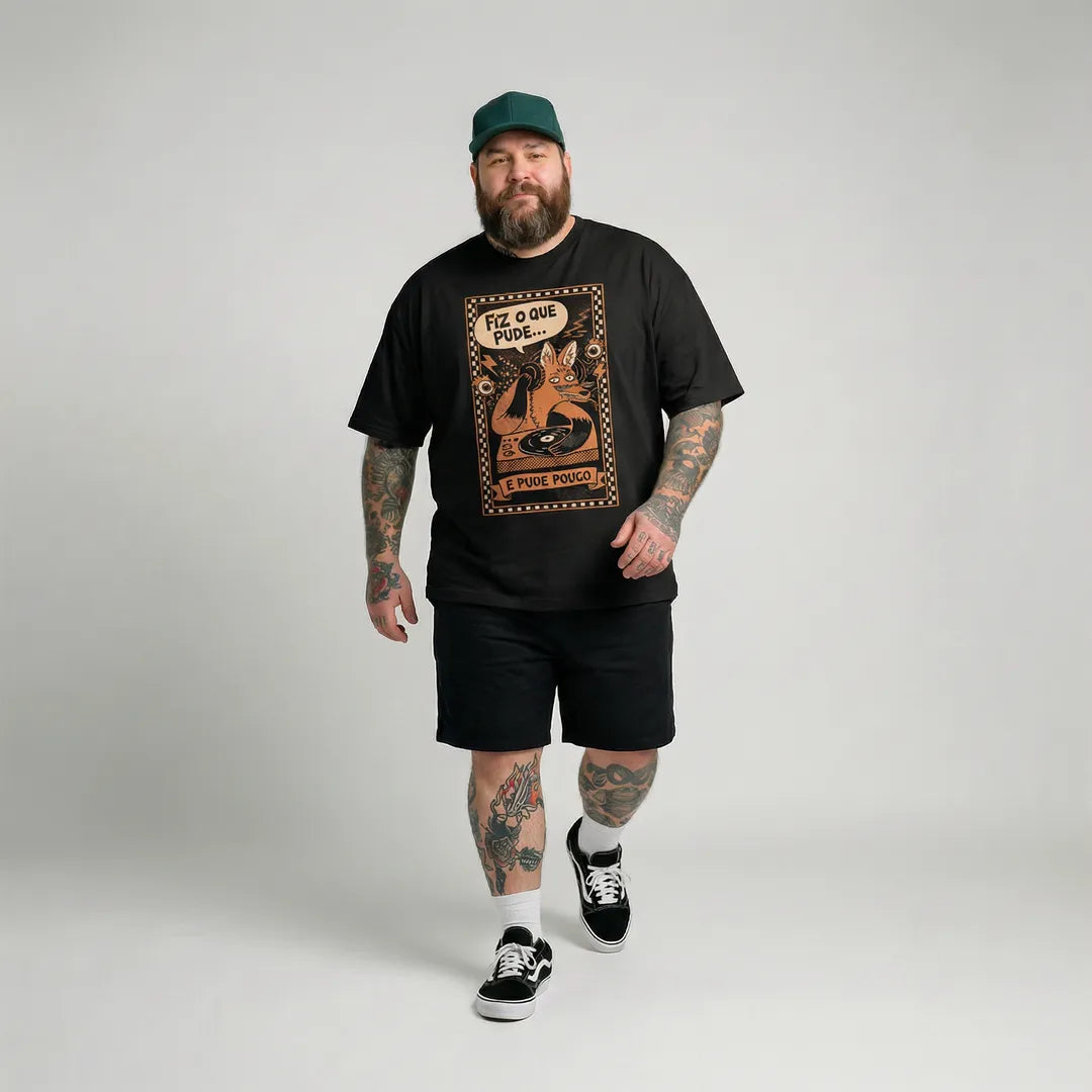 Camiseta Oversized Fiz o Que Pude e Pude Pouco Masculina Preto