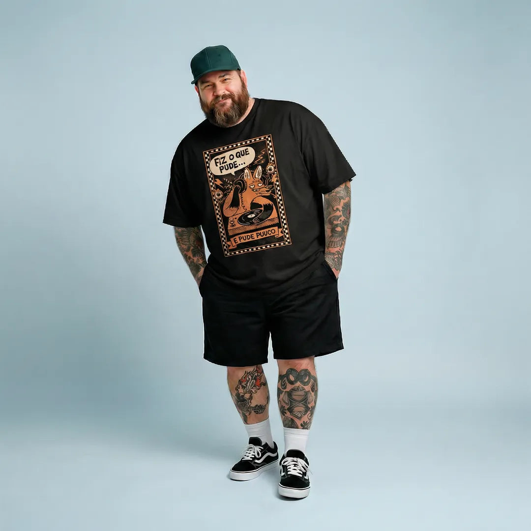 Camiseta Oversized Fiz o Que Pude e Pude Pouco Masculina Preto