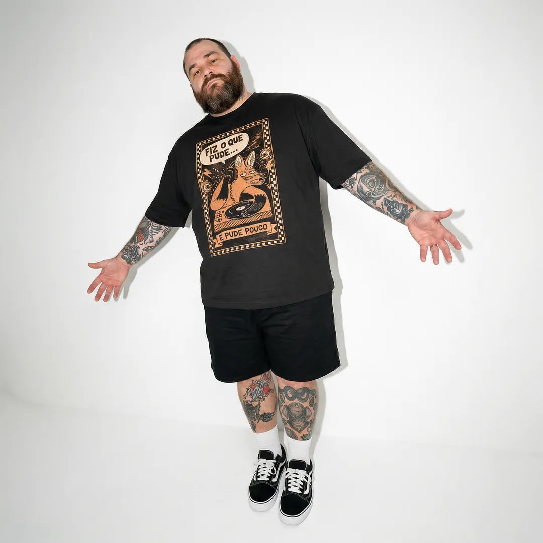 Camiseta Oversized Fiz o Que Pude e Pude Pouco Masculina Preto