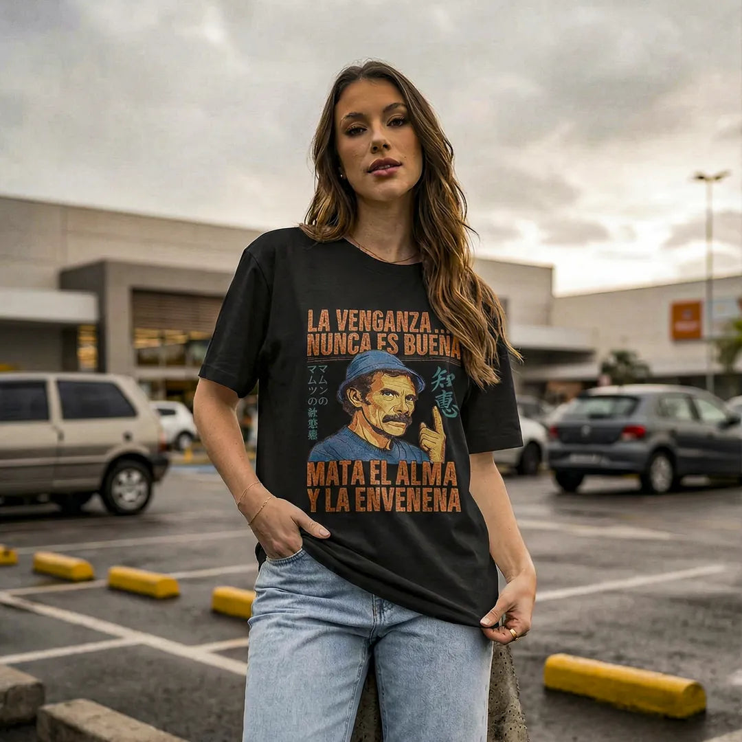 Camiseta Oversized La Venganza Nunca Es Buena Feminina Preto