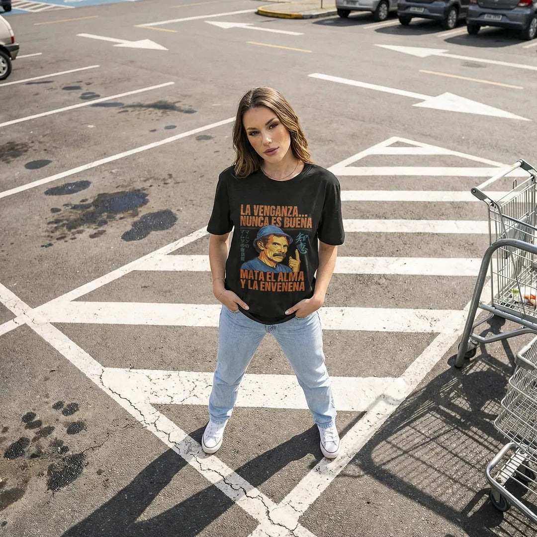 Camiseta Oversized La Venganza Nunca Es Buena Feminina Preto