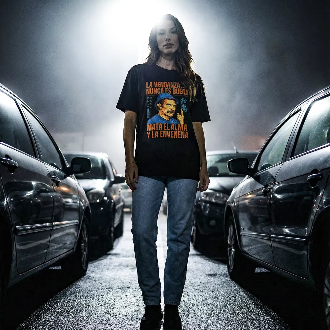 Camiseta Oversized La Venganza Nunca Es Buena Feminina Preto