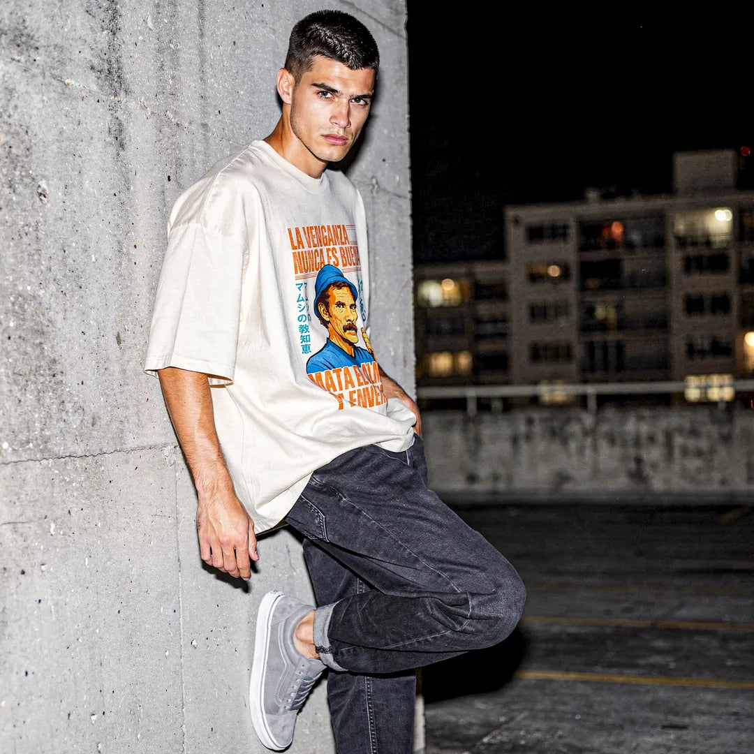 Camiseta Oversized La Venganza Nunca Es Buena Masculina Off-White
