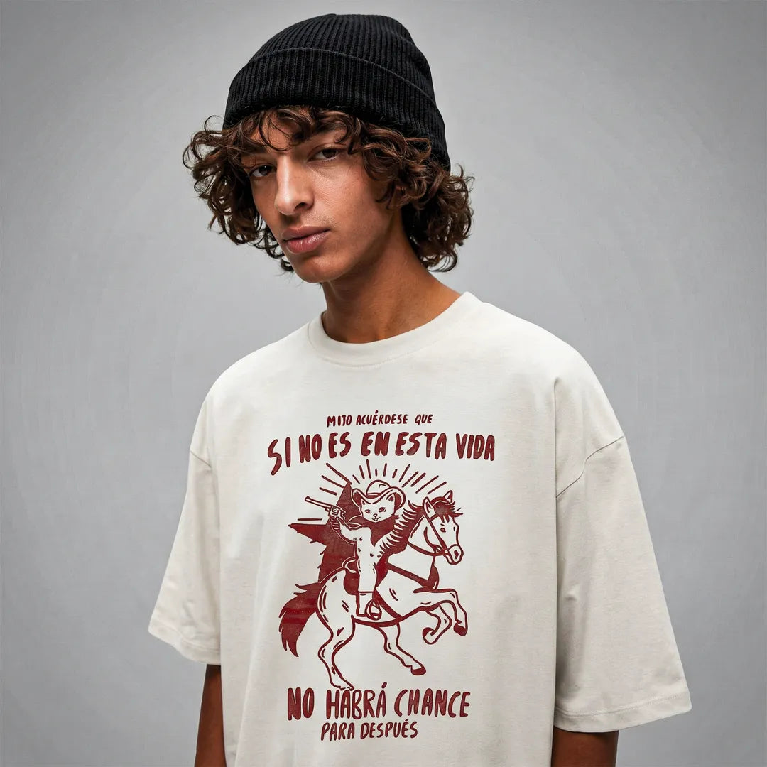 Camiseta Oversized Mijo, Acuérdese de Morir Masculina Off-White