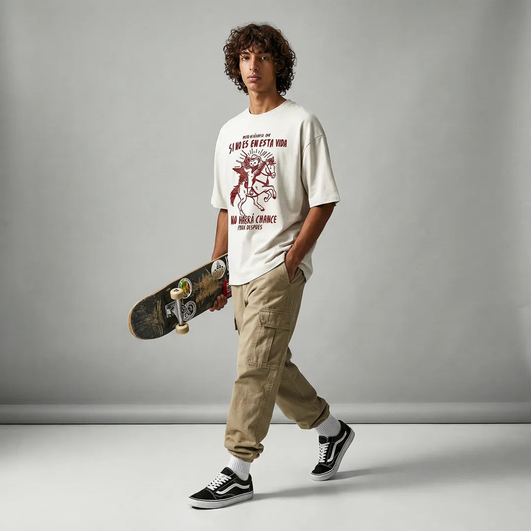 Camiseta Oversized Mijo, Acuérdese de Morir Masculina Off-White