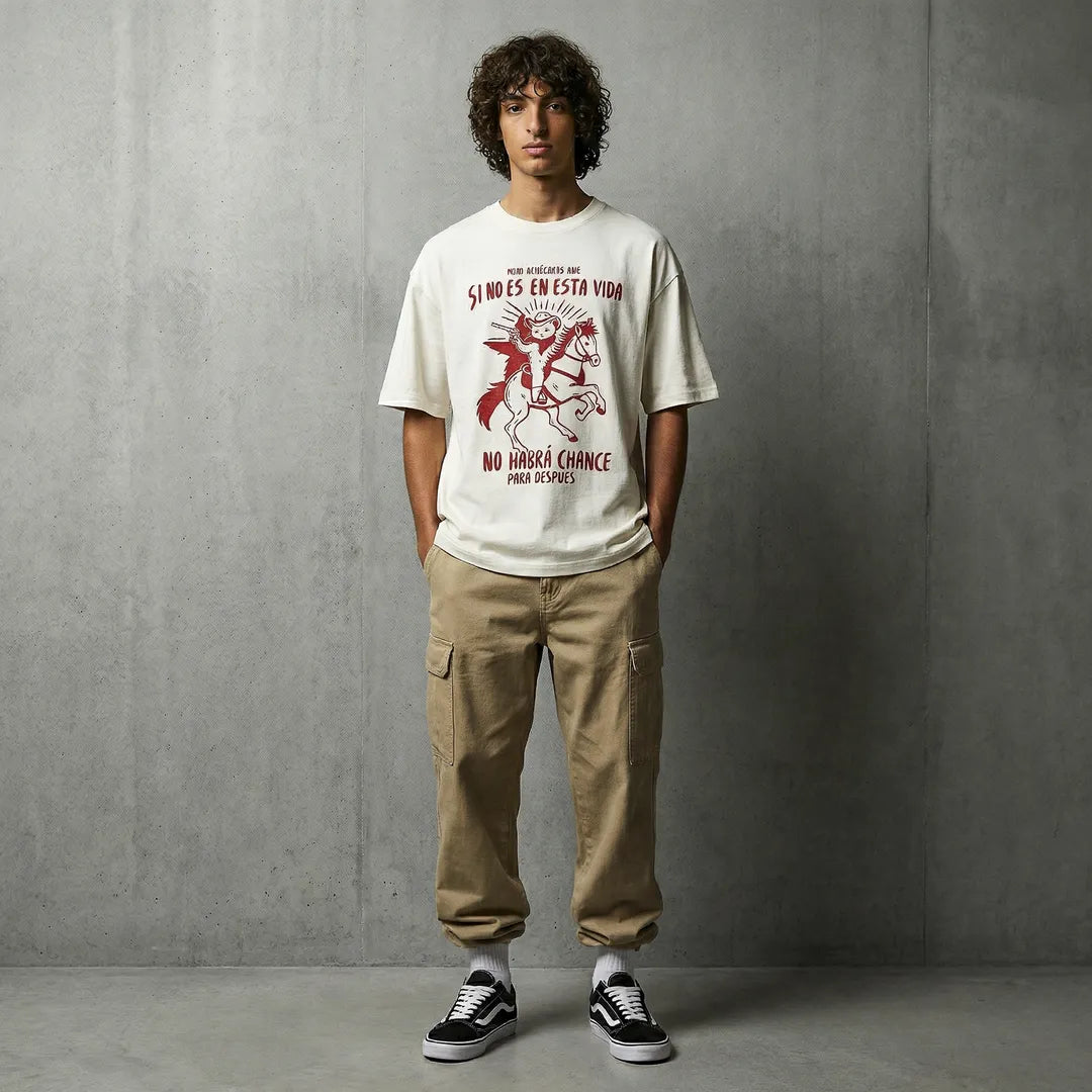 Camiseta Oversized Mijo, Acuérdese de Morir Masculina Off-White