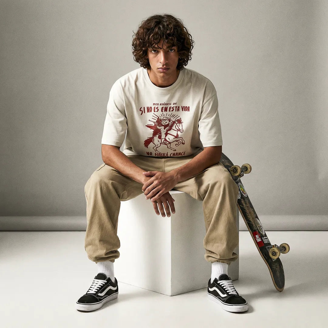 Camiseta Oversized Mijo, Acuérdese de Morir Masculina Off-White