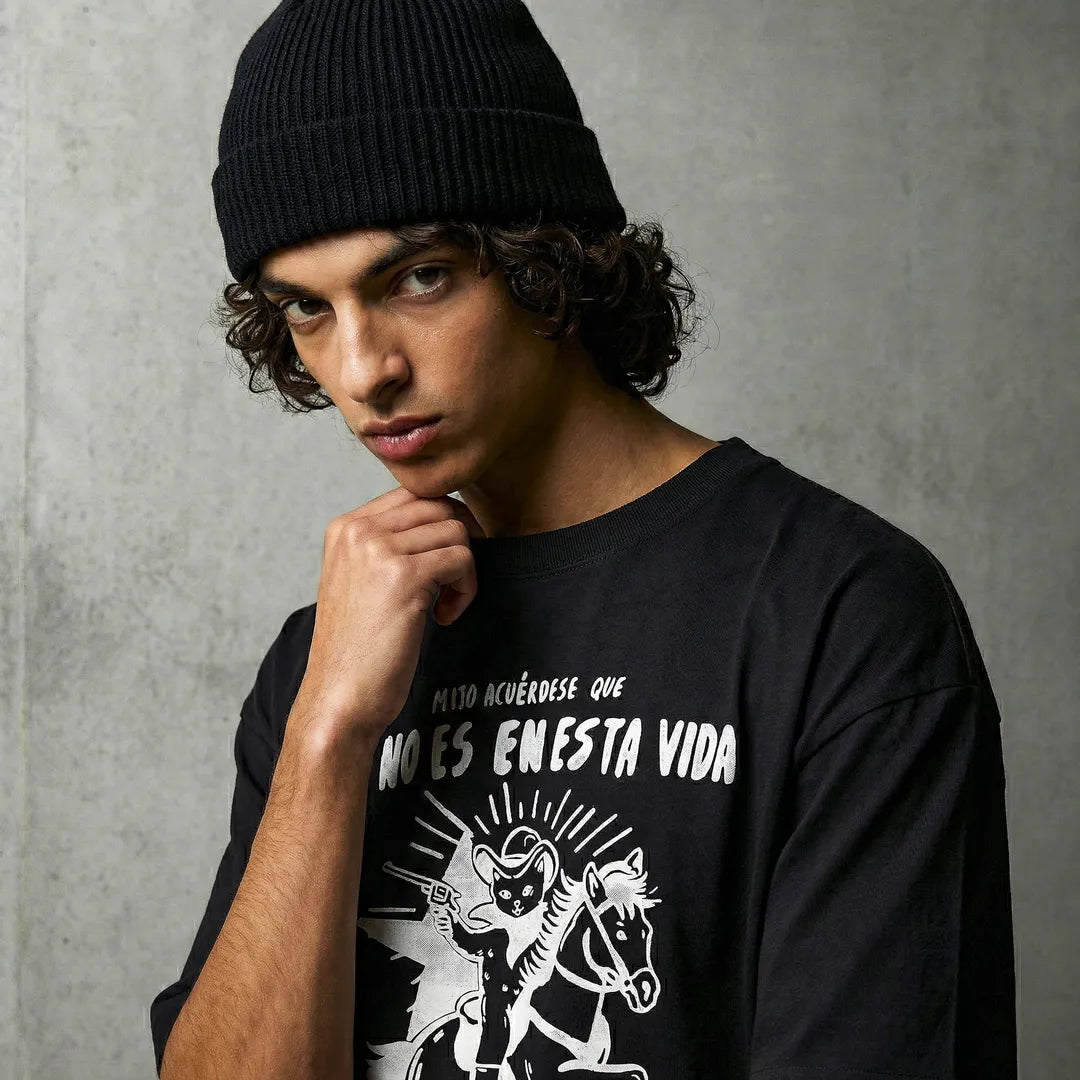 Camiseta Oversized Mijo, Acuérdese de Morir Masculina Preto