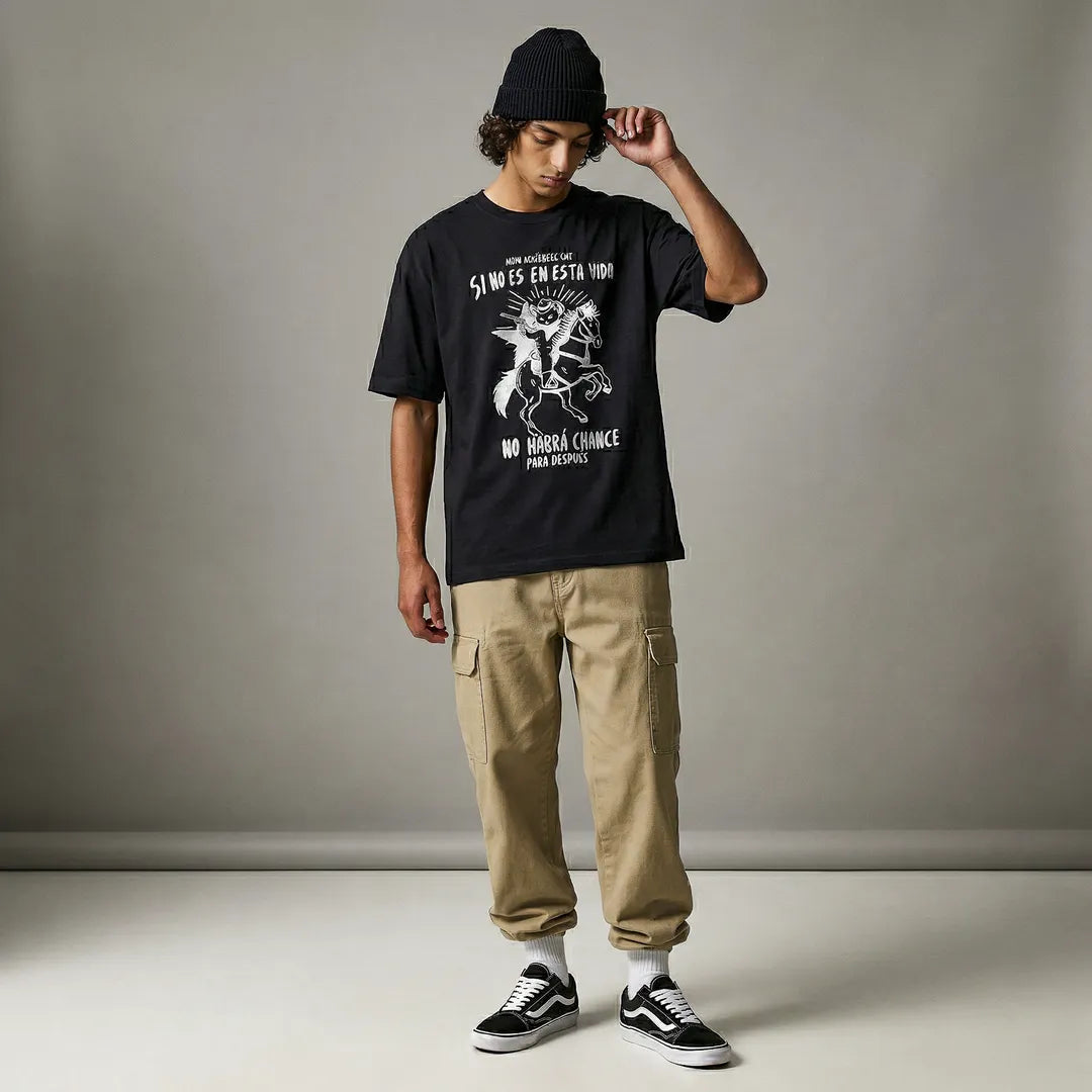 Camiseta Oversized Mijo, Acuérdese de Morir Masculina Preto