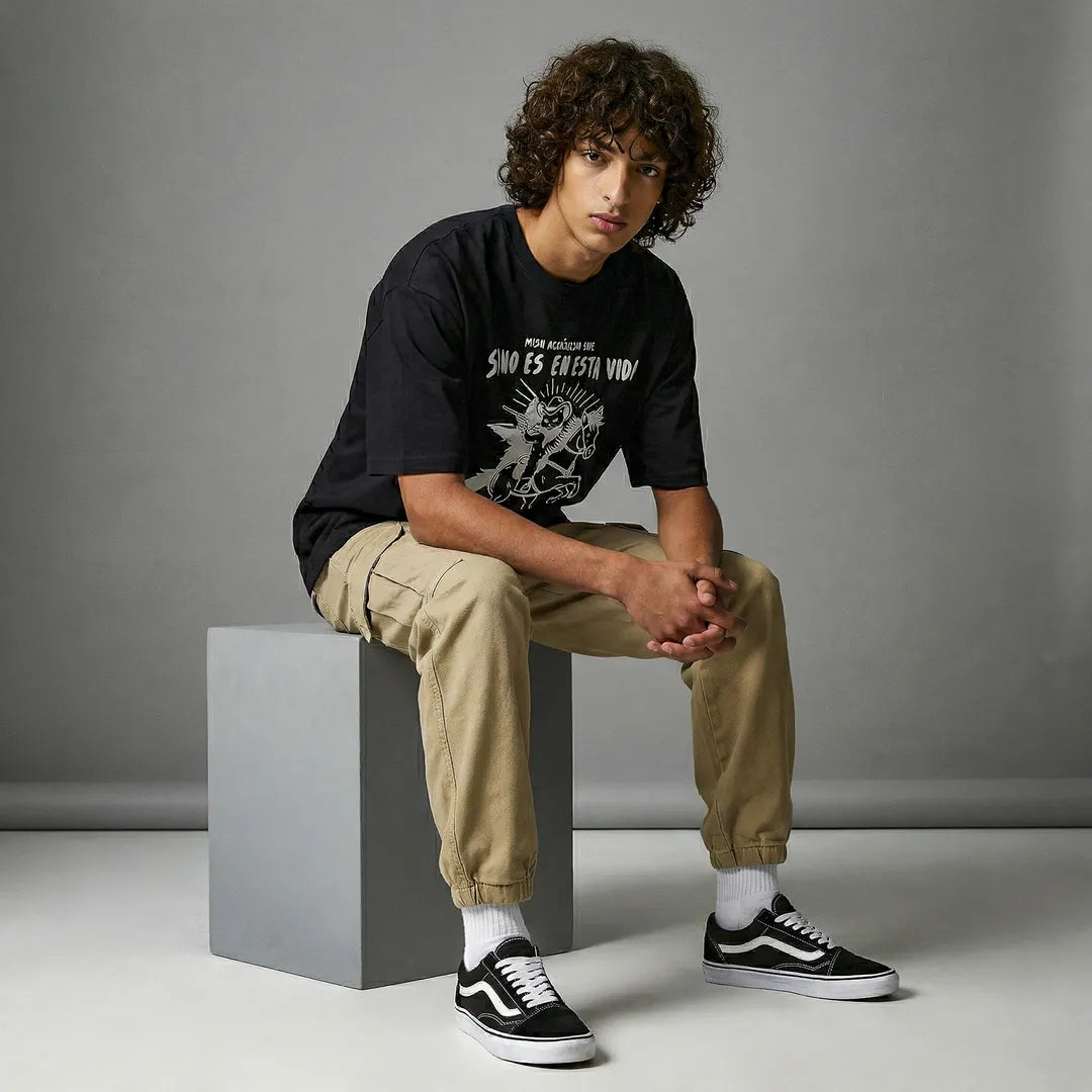 Camiseta Oversized Mijo, Acuérdese de Morir Masculina Preto