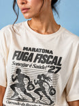 Camiseta Oversized Maratona Fuga Fiscal Feminina Off-White