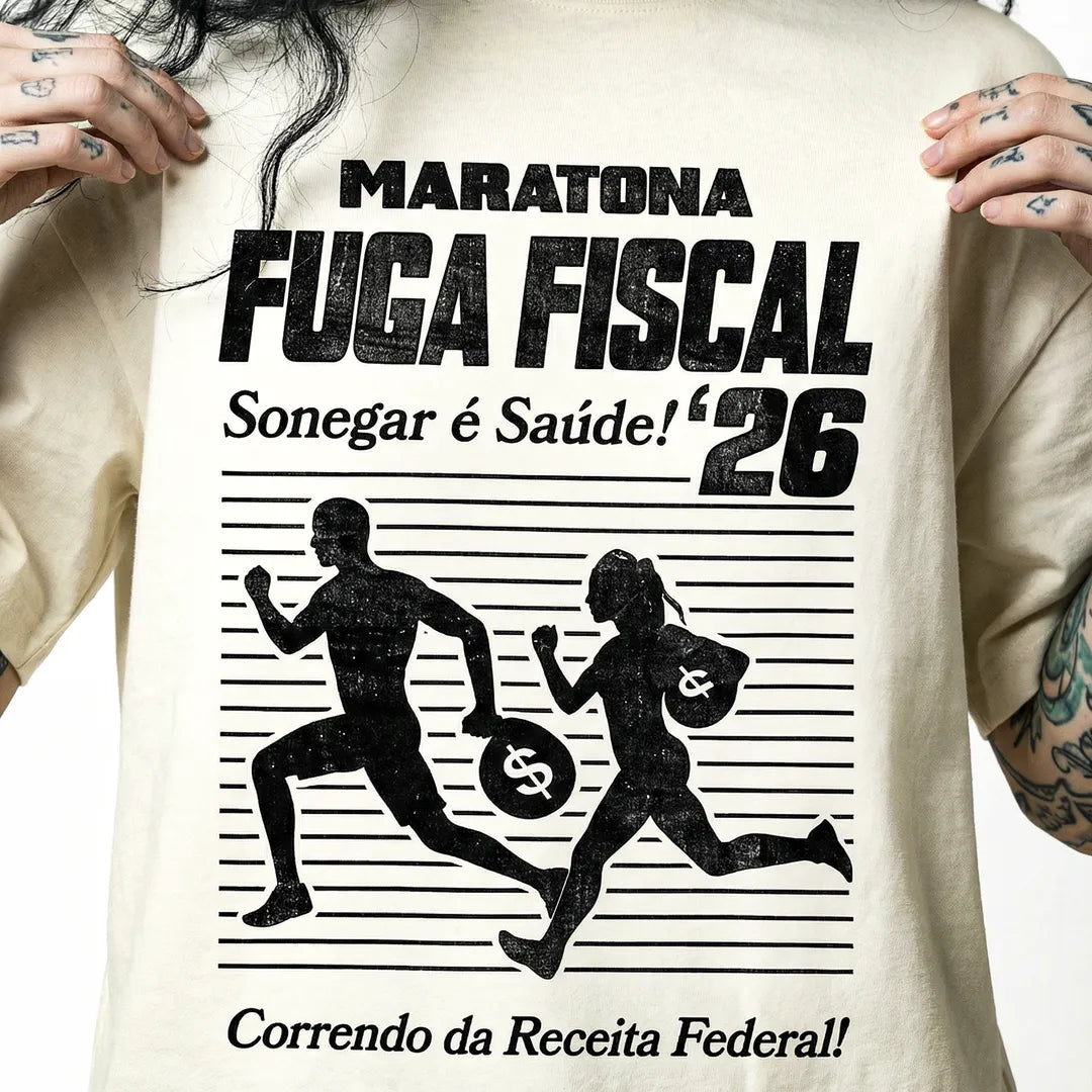 Camiseta Oversized Maratona Fuga Fiscal Feminina Off-White