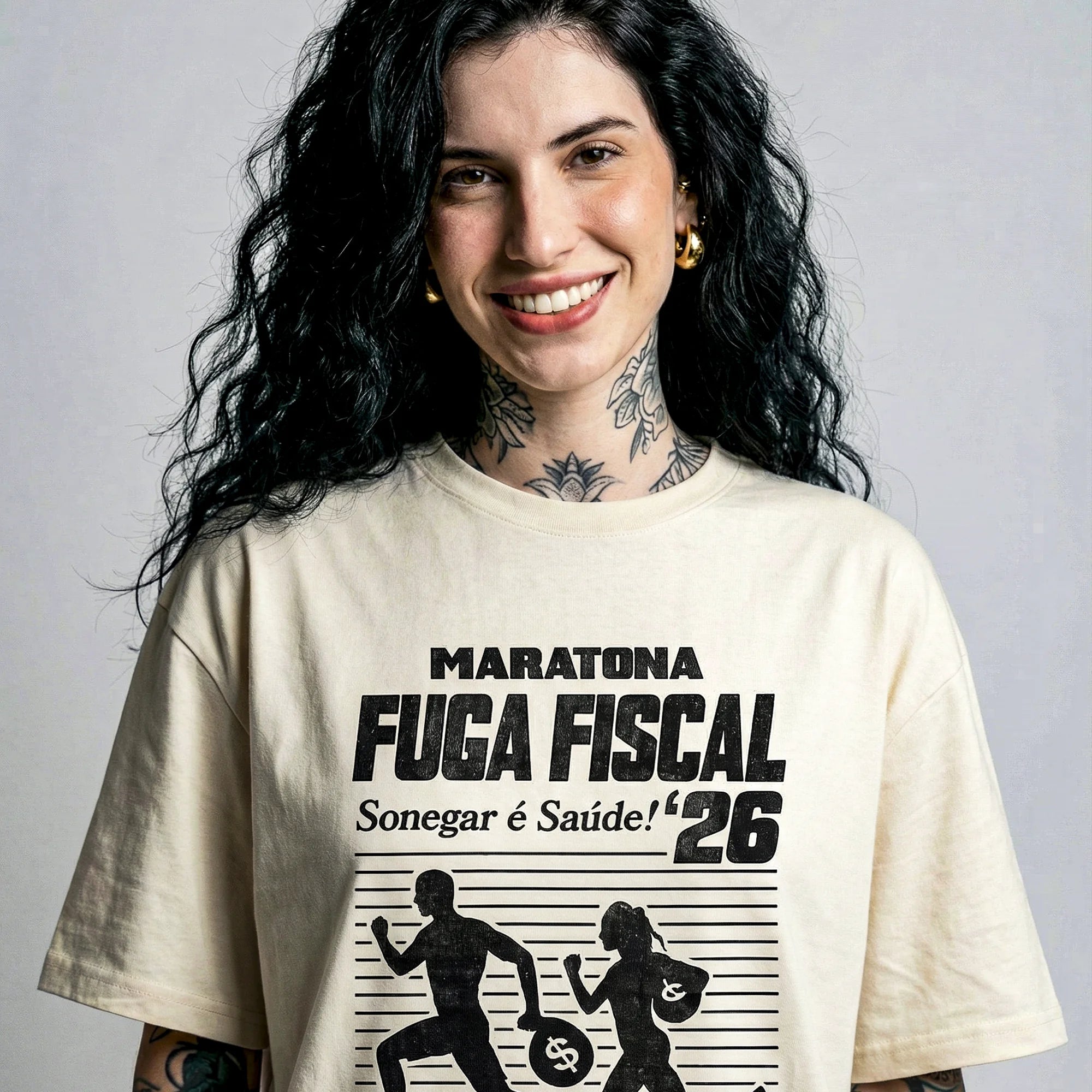 Camiseta Oversized MaratonaFiscal Feminina Off-White