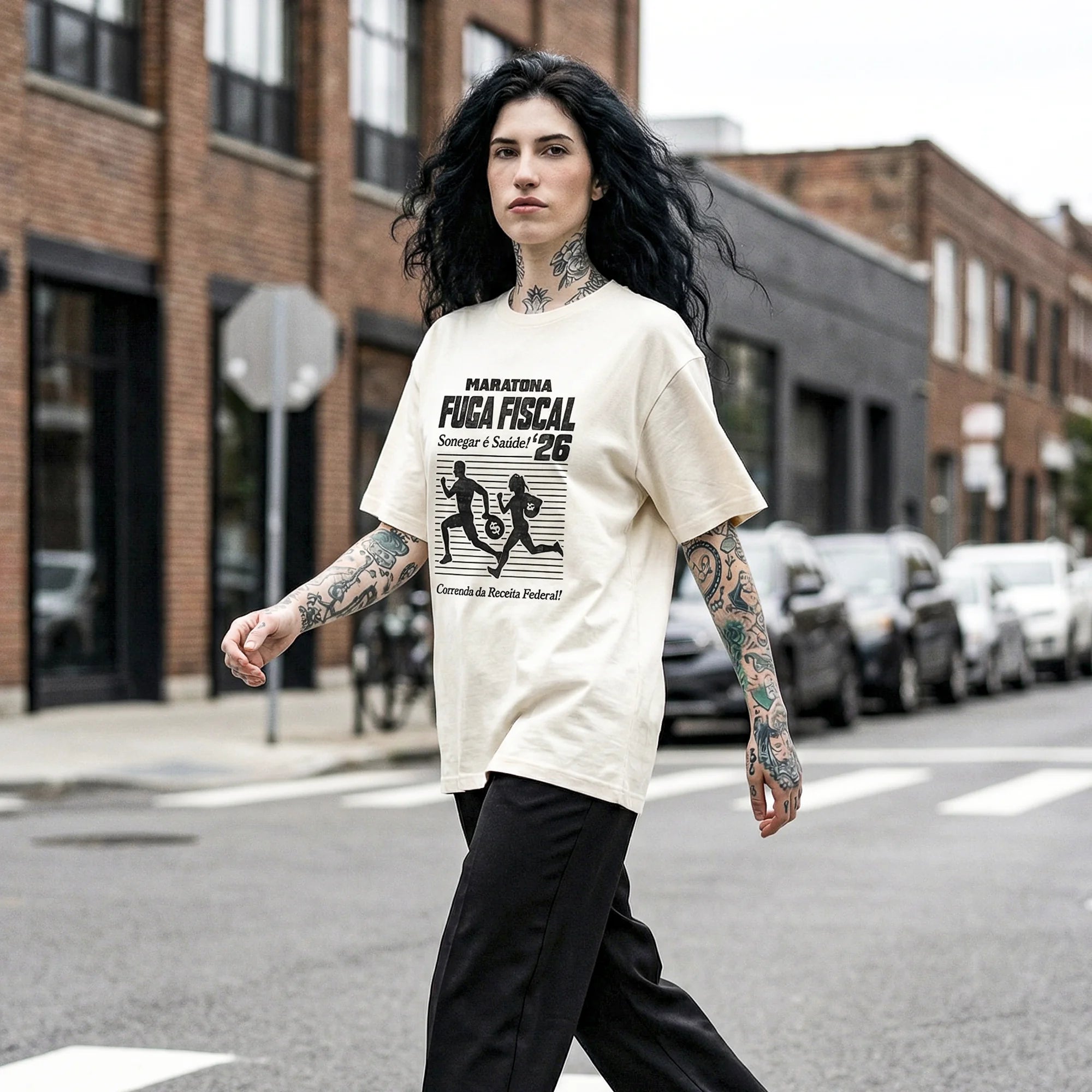 Camiseta Oversized MaratonaFiscal Feminina Off-White