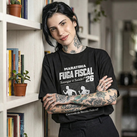 Camiseta Oversized Maratona Fuga Fiscal Feminina Preto