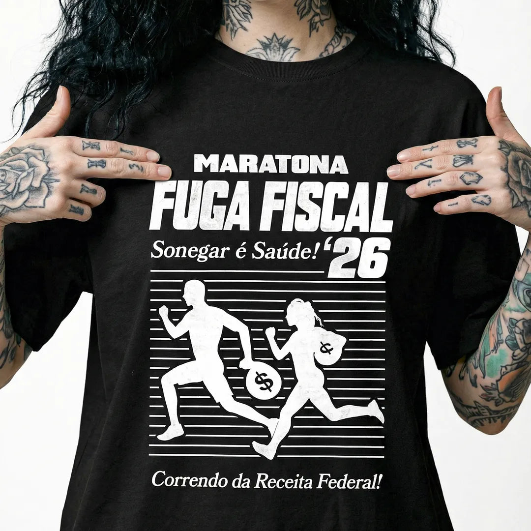 Camiseta Oversized Maratona Fuga Fiscal Feminina Preto