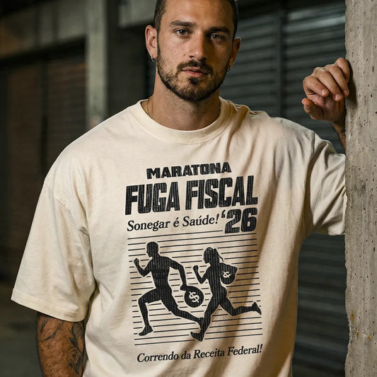 Camiseta Oversized Maratona Fuga Fiscal Masculina Off-White