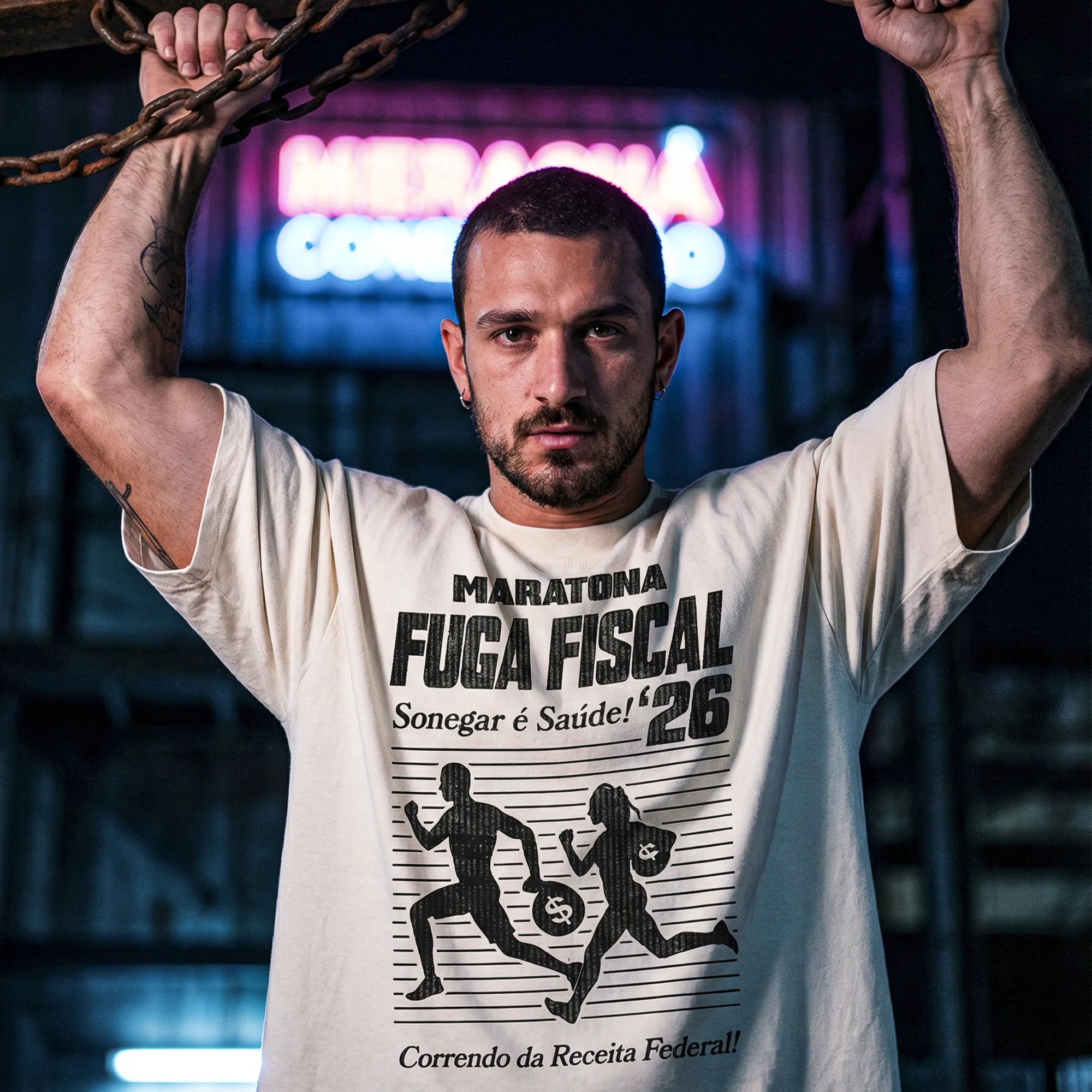 Camiseta Oversized MaratonaFiscal Masculina Off-White