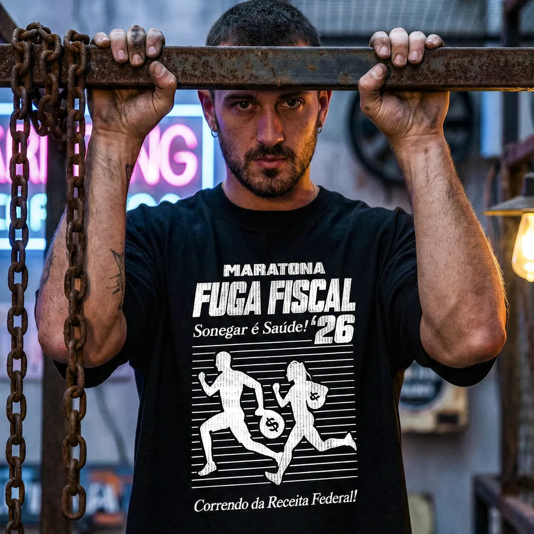 Camiseta Oversized Maratona Fuga Fiscal Masculina Preto