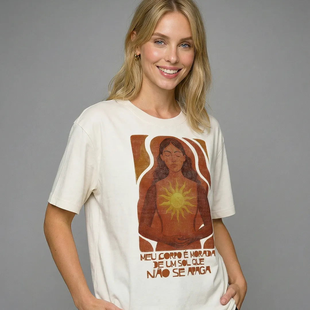 Camiseta Oversized Meu Corpo é Morada de Um Sol Feminina Off-White 03