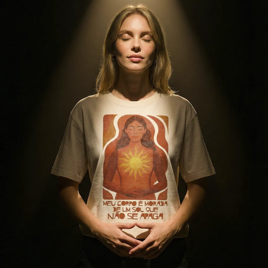 Camiseta Oversized Meu Corpo é Morada de Um Sol Feminina Off-White 04