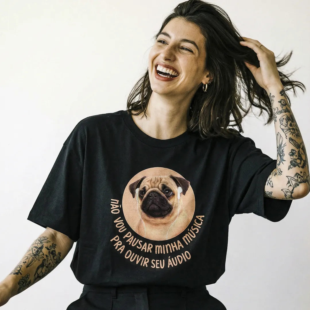 Camiseta Oversized Não Vou Parar Meu Áudio Feminina Preto