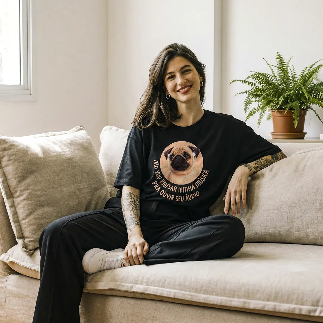 Camiseta Oversized Não Vou Parar Meu Áudio Feminina Preto