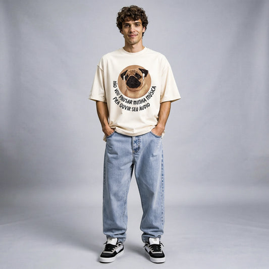 Camiseta Oversized NAOVOUPARAR Masculina Off-White