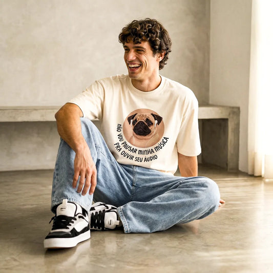 Camiseta Oversized Não Vou Parar Meu Áudio Masculina Off-White