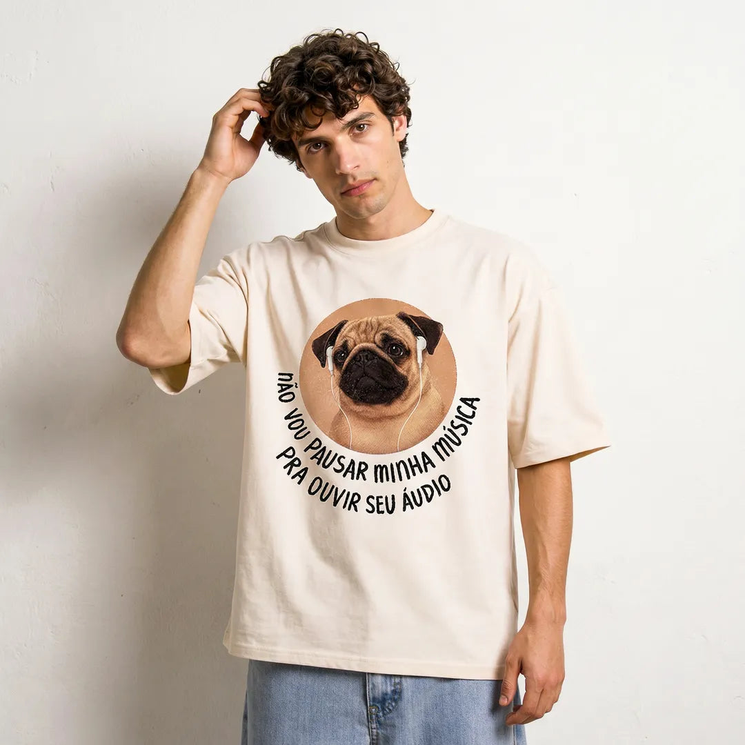 Camiseta Oversized Não Vou Parar Meu Áudio Masculina Off-White