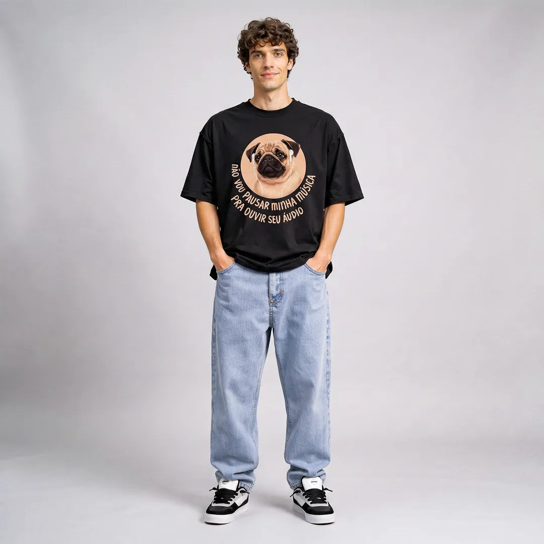 Camiseta Oversized Não Vou Parar Meu Áudio Masculina Preto