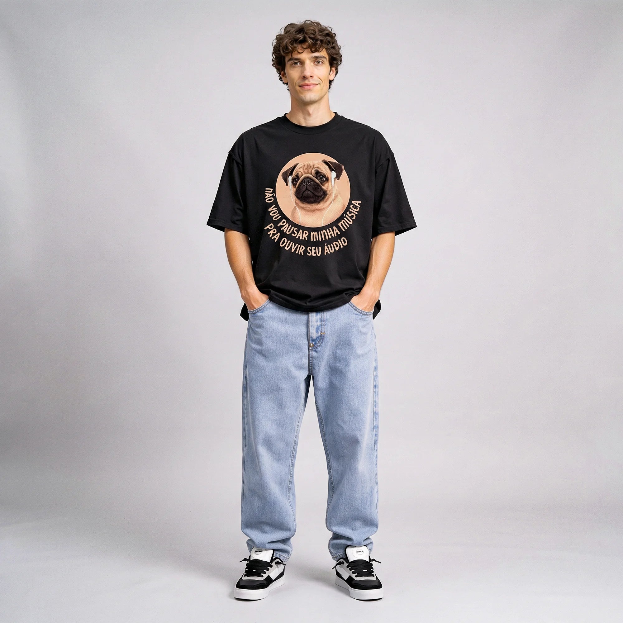 Camiseta Oversized NAOVOUPARAR Masculina Preto
