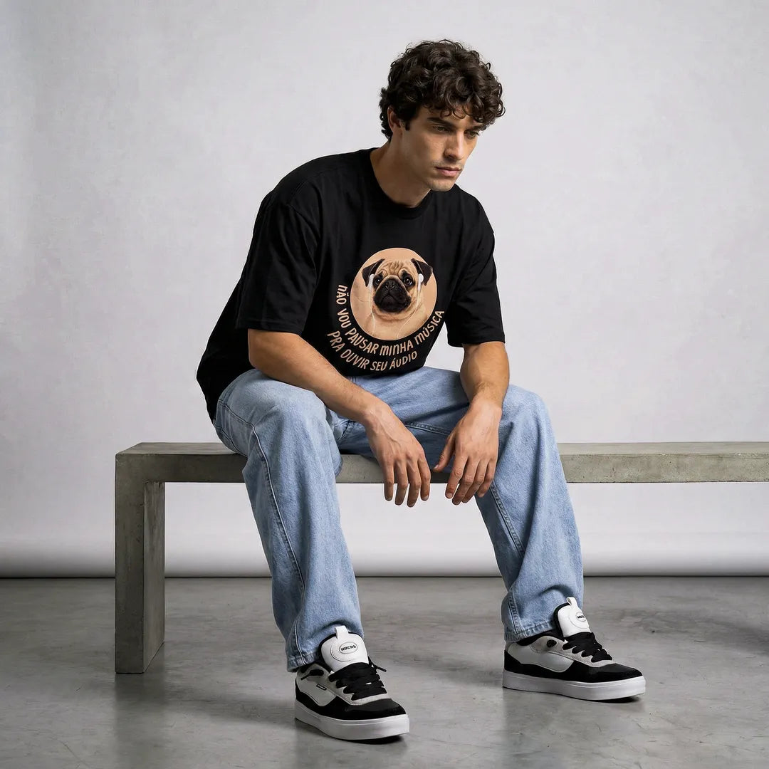 Camiseta Oversized Não Vou Parar Meu Áudio Masculina Preto