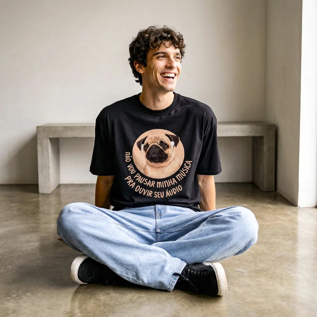 Camiseta Oversized Não Vou Parar Meu Áudio Masculina Preto