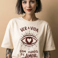 Camiseta Oversized OLHOS-AMOR Feminina Off-White