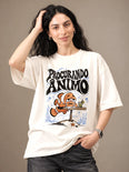 Camiseta Oversized Procurando Ânimo - Feminina Off-White
