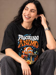 Camiseta Oversized Procurando Ânimo - Feminina Preto