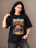 Camiseta Oversized Procurando Ânimo - Feminina Preto